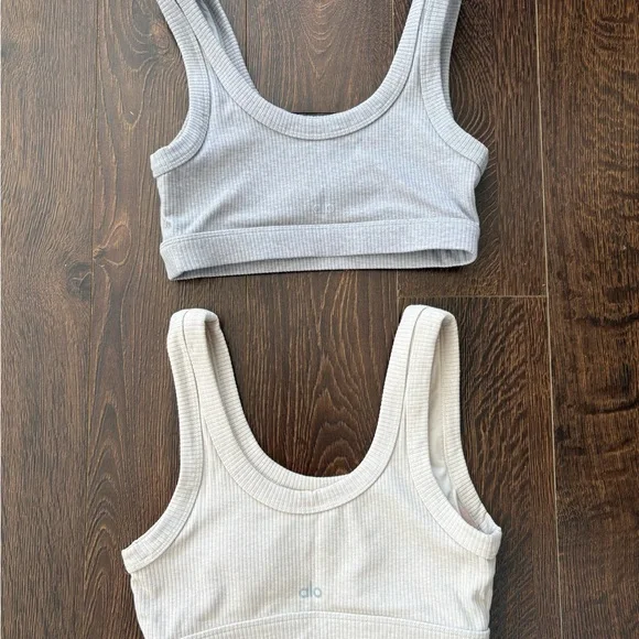 ALO Yoga Gray and Cream Ribbed Sports Bra - set of 2 - Picture 2 of 2